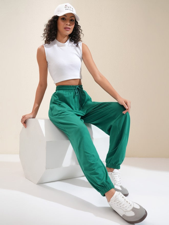 Tokyo Talkies Women Green Solid Regular Fit Joggers - Green - Image 2
