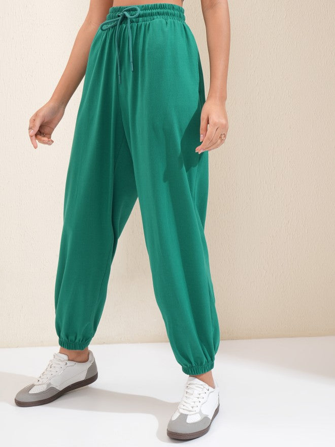 Tokyo Talkies Women Green Solid Regular Fit Joggers - Green - Image 4