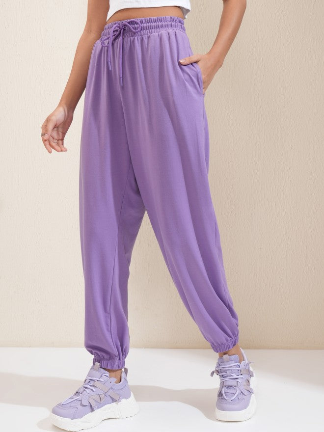 Tokyo Talkies Women Lavender Solid Regular Fit Joggers - Lavender - Image 4