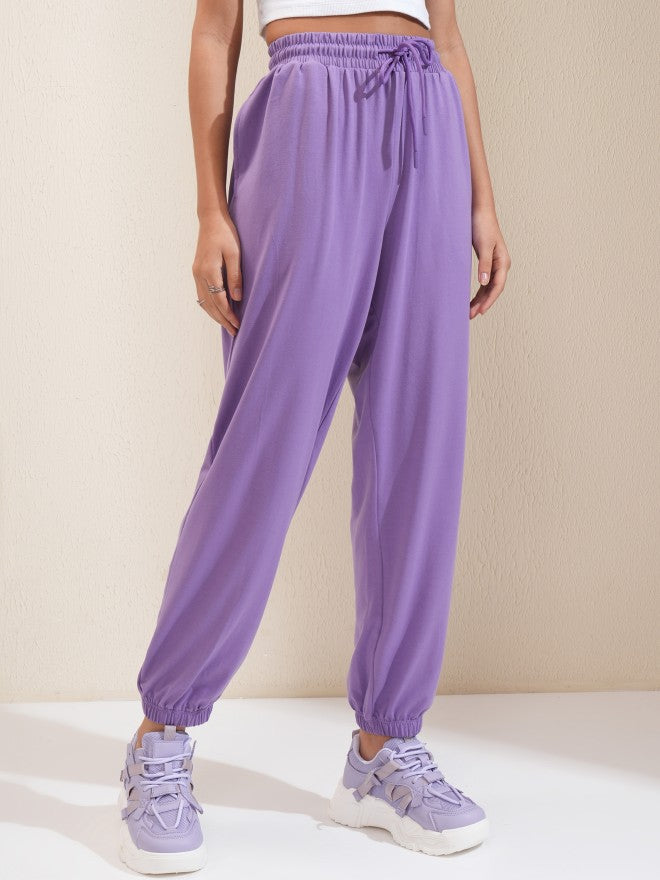 Tokyo Talkies Women Lavender Solid Regular Fit Joggers - Lavender - Image 6