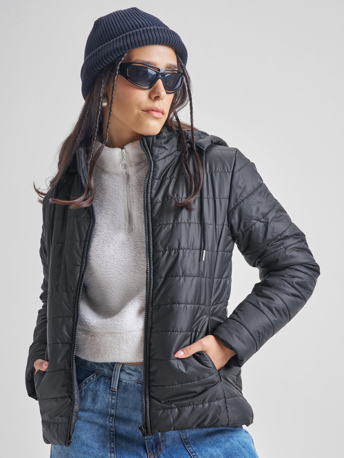 Tokyo Talkies Women Black Puffer Jacket - Black - Image 1