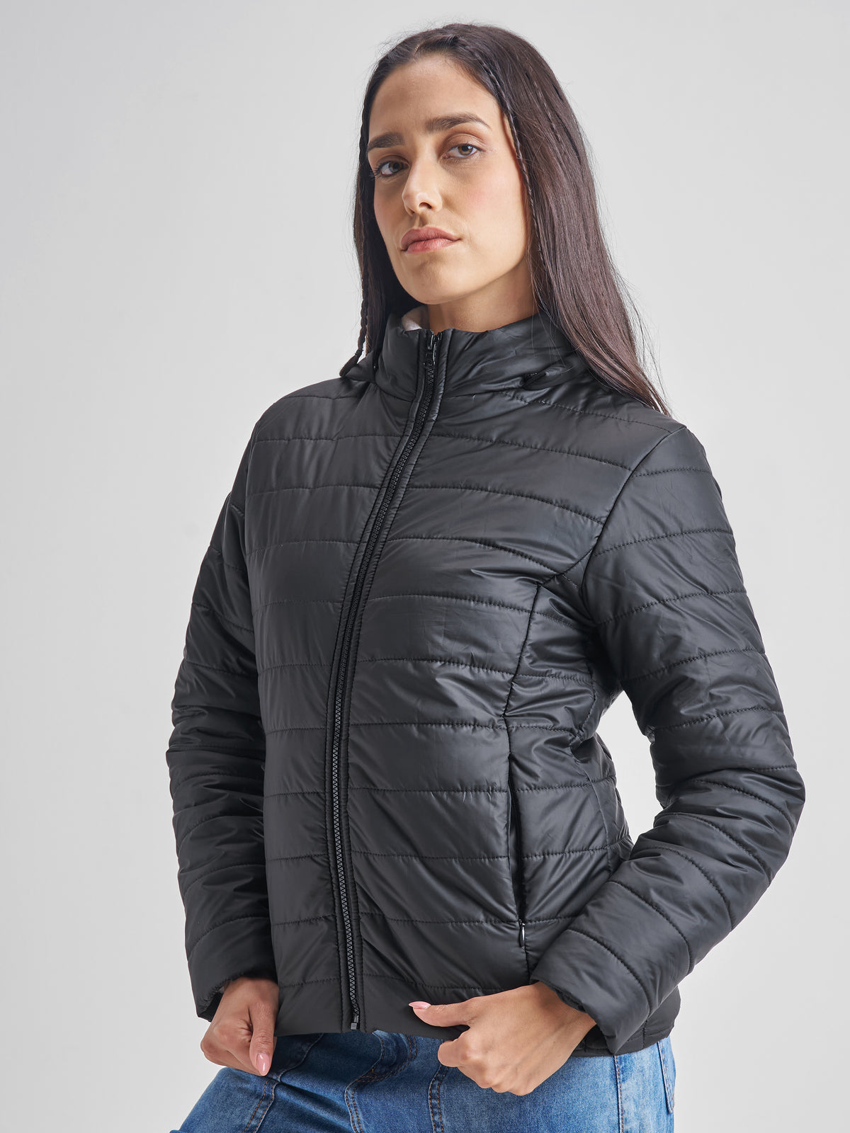Tokyo Talkies Women Black Puffer Jacket - Black - Image 4