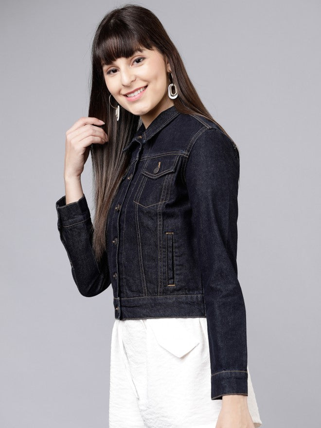 Tokyo Talkies Women Blue Denim Jacket - Blue - Image 4