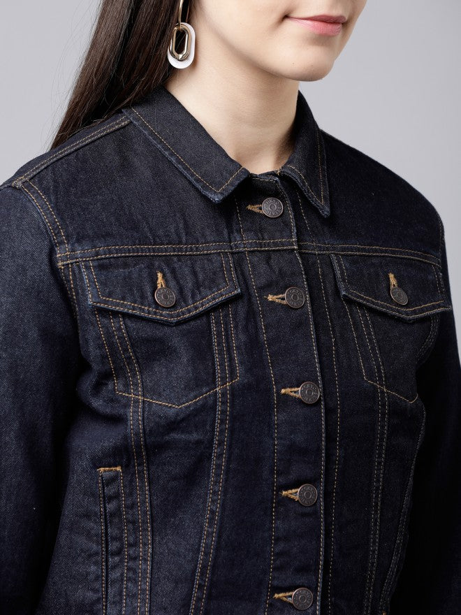 Tokyo Talkies Women Blue Denim Jacket - Blue - Image 5