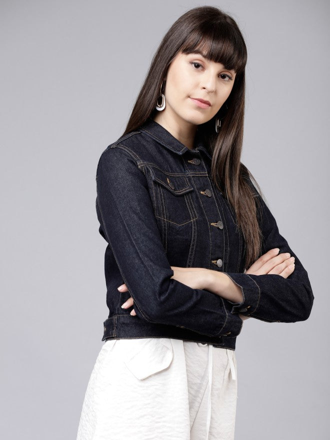 Tokyo Talkies Women Blue Denim Jacket - Blue - Image 6