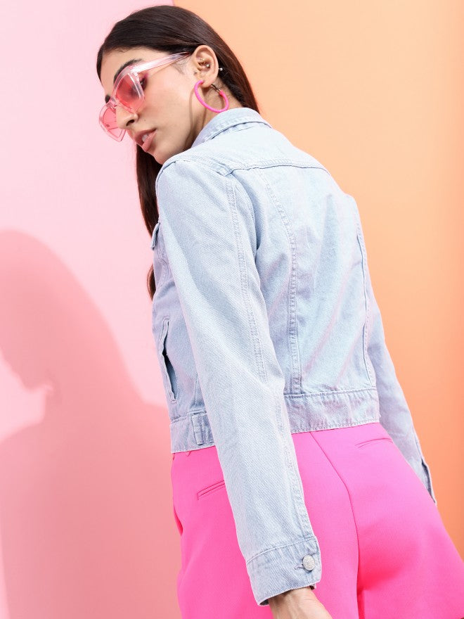 Tokyo Talkies Women Blue Denim Jacket - Blue - Image 3