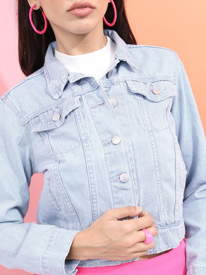 Tokyo Talkies Women Blue Denim Jacket - Blue - Image 5