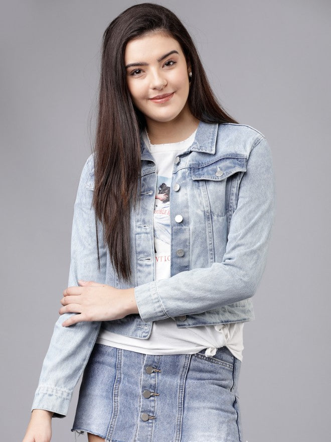 Tokyo Talkies Women Blue Denim Jacket - Blue - Image 1