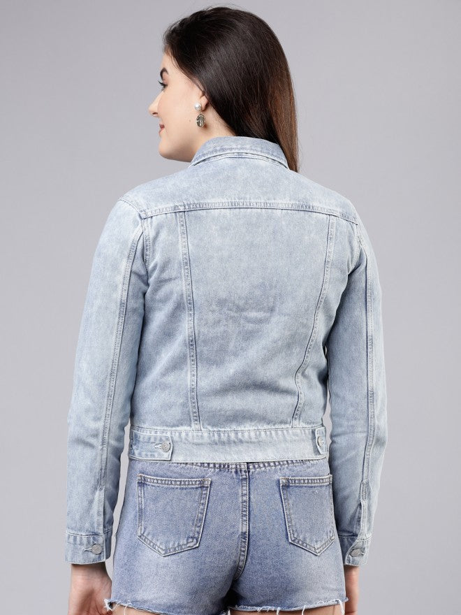 Tokyo Talkies Women Blue Denim Jacket - Blue - Image 3