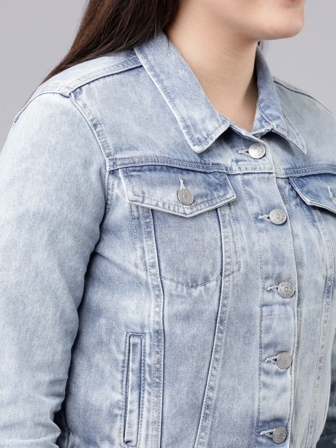 Tokyo Talkies Women Blue Denim Jacket - Blue - Image 5