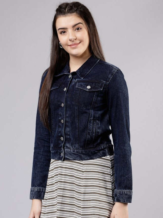 Tokyo Talkies Women Blue Denim Jacket - Blue - Image 4