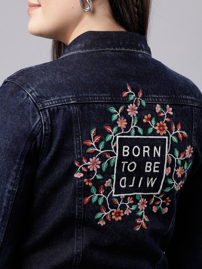 Tokyo Talkies Women Blue Denim Jacket - Blue - Image 5