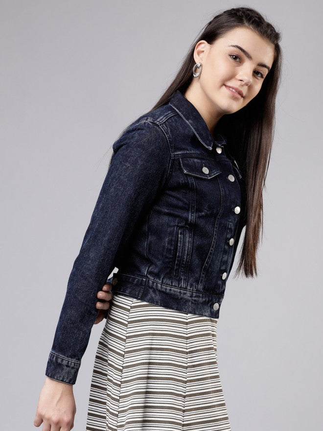 Tokyo Talkies Women Blue Denim Jacket - Blue - Image 6