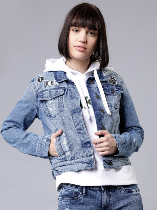 Tokyo Talkies Women Blue Denim Jacket - Blue - Image 1