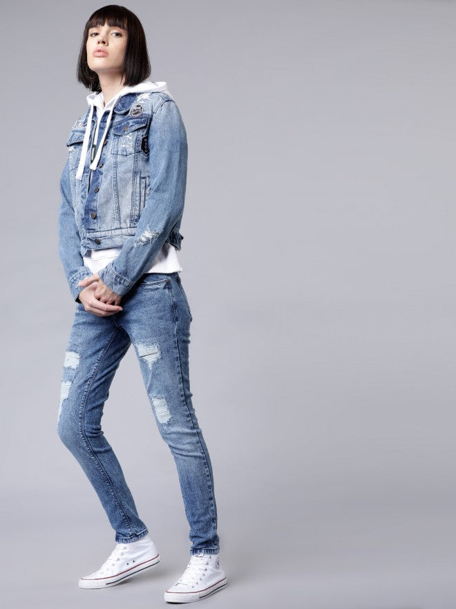 Tokyo Talkies Women Blue Denim Jacket - Blue - Image 2