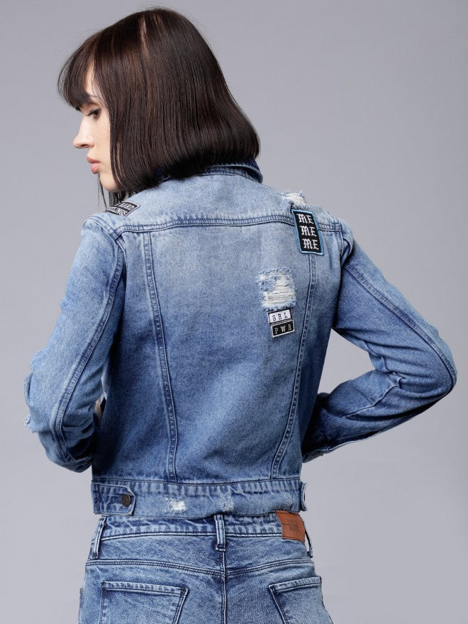 Tokyo Talkies Women Blue Denim Jacket - Blue - Image 3