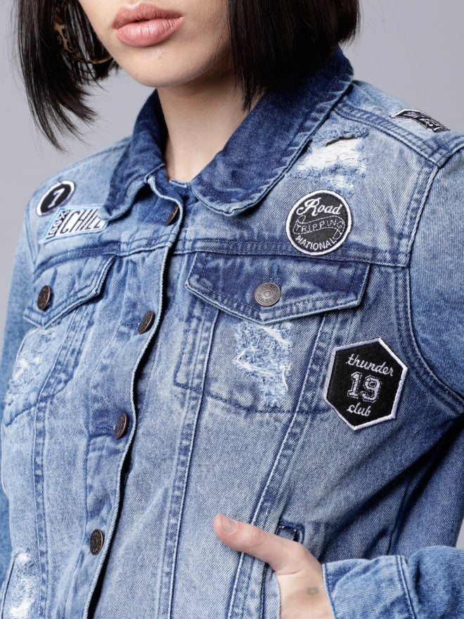 Tokyo Talkies Women Blue Denim Jacket - Blue - Image 5