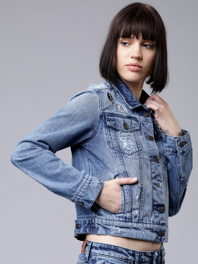 Tokyo Talkies Women Blue Denim Jacket - Blue - Image 6