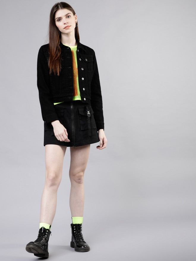 Tokyo Talkies Women Black Denim Jacket - Black - Image 2