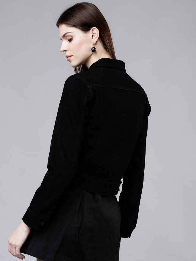 Tokyo Talkies Women Black Denim Jacket - Black - Image 3