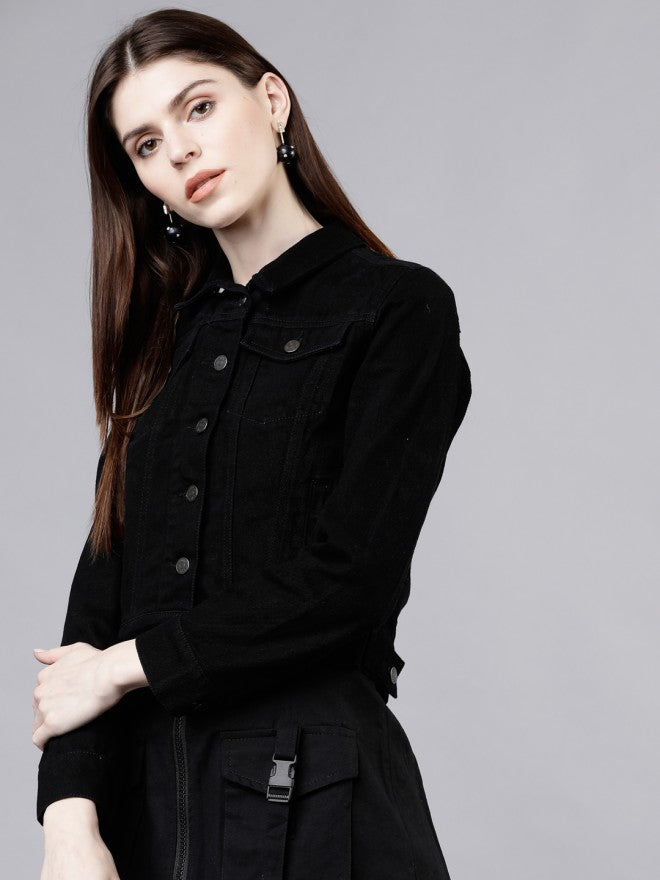Tokyo Talkies Women Black Denim Jacket - Black - Image 4