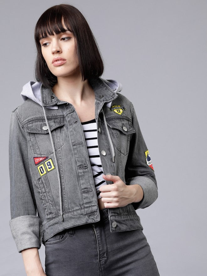 Tokyo Talkies Women Grey Denim Jacket - Grey - Image 1