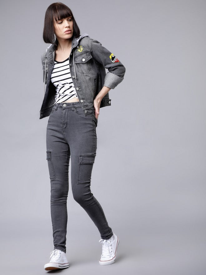 Tokyo Talkies Women Grey Denim Jacket - Grey - Image 2