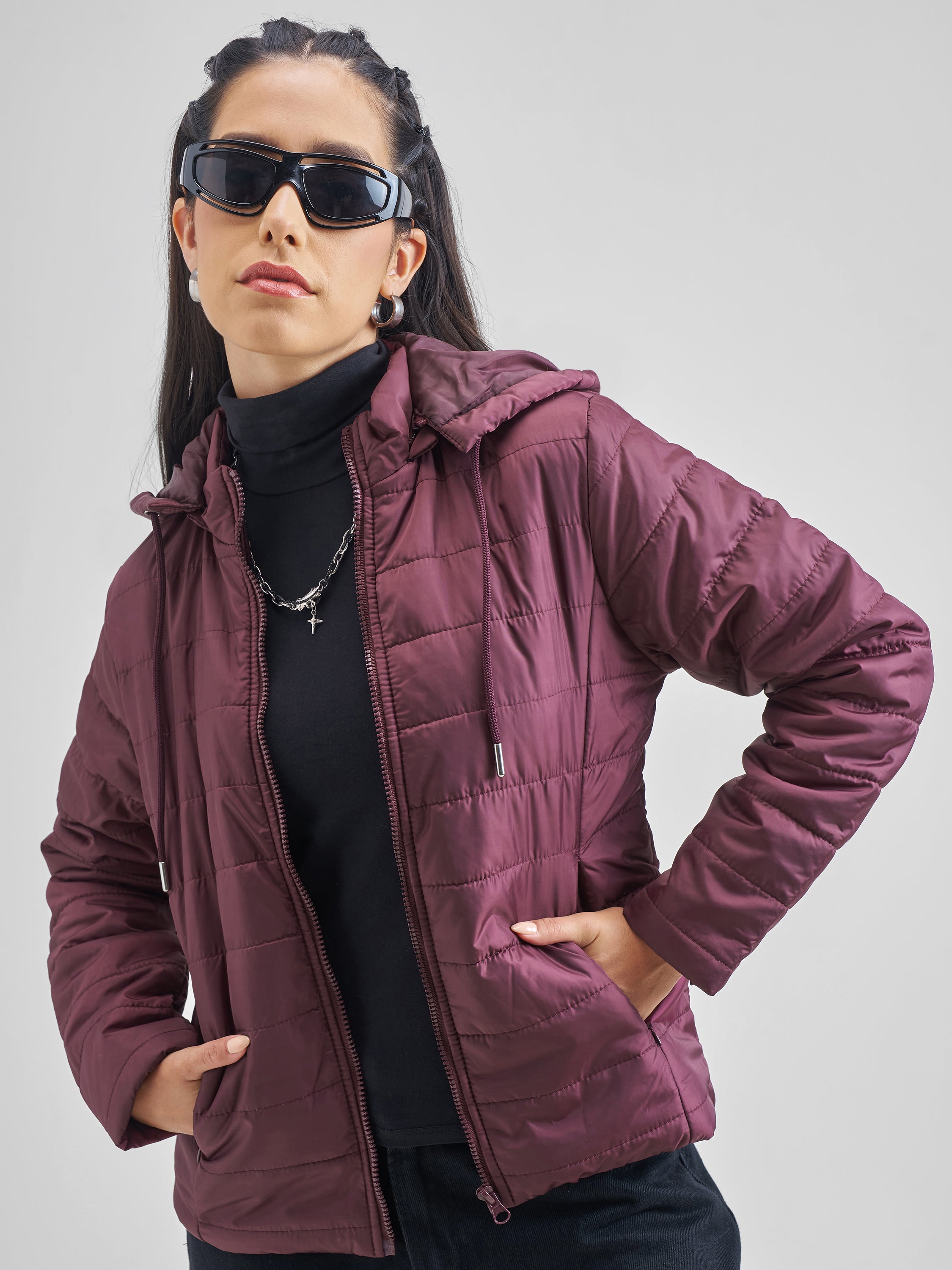 Burgandy Regular Fit Puffer Jacket - Burgundy - Image 1