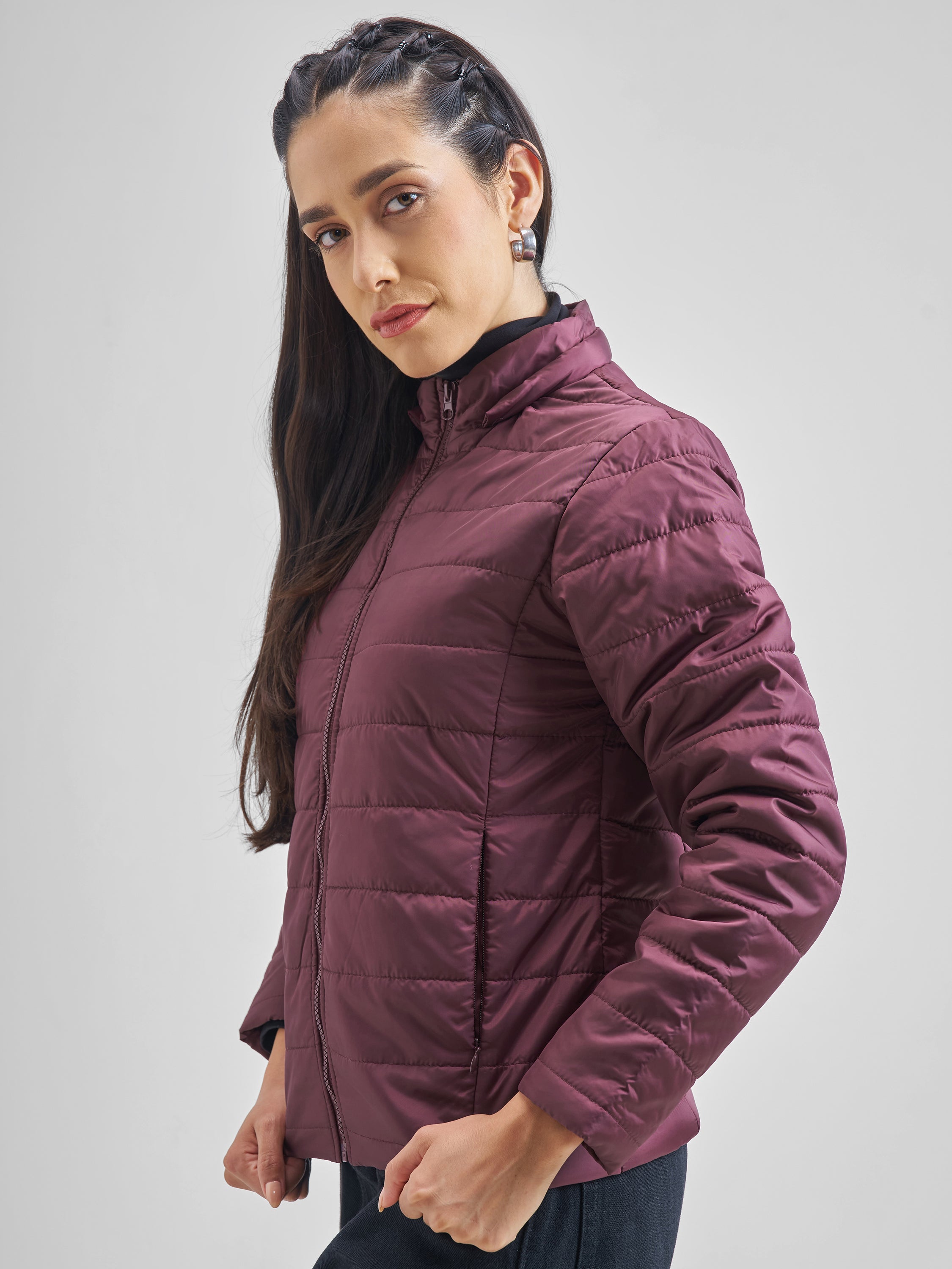 Burgandy Regular Fit Puffer Jacket - Burgundy - Image 4