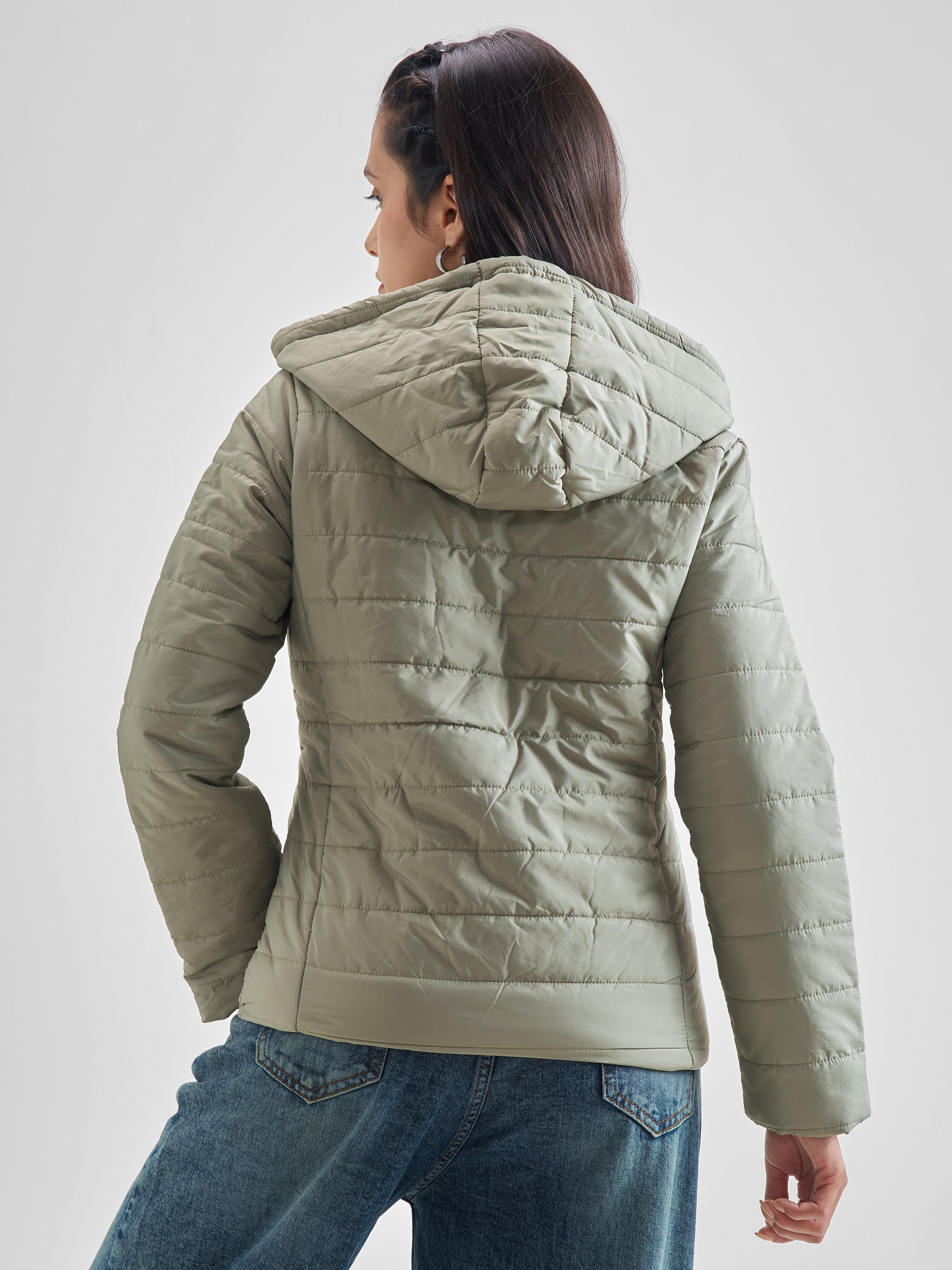 Tokyo Talkies Women Green Puffer Jacket - Green - Image 3