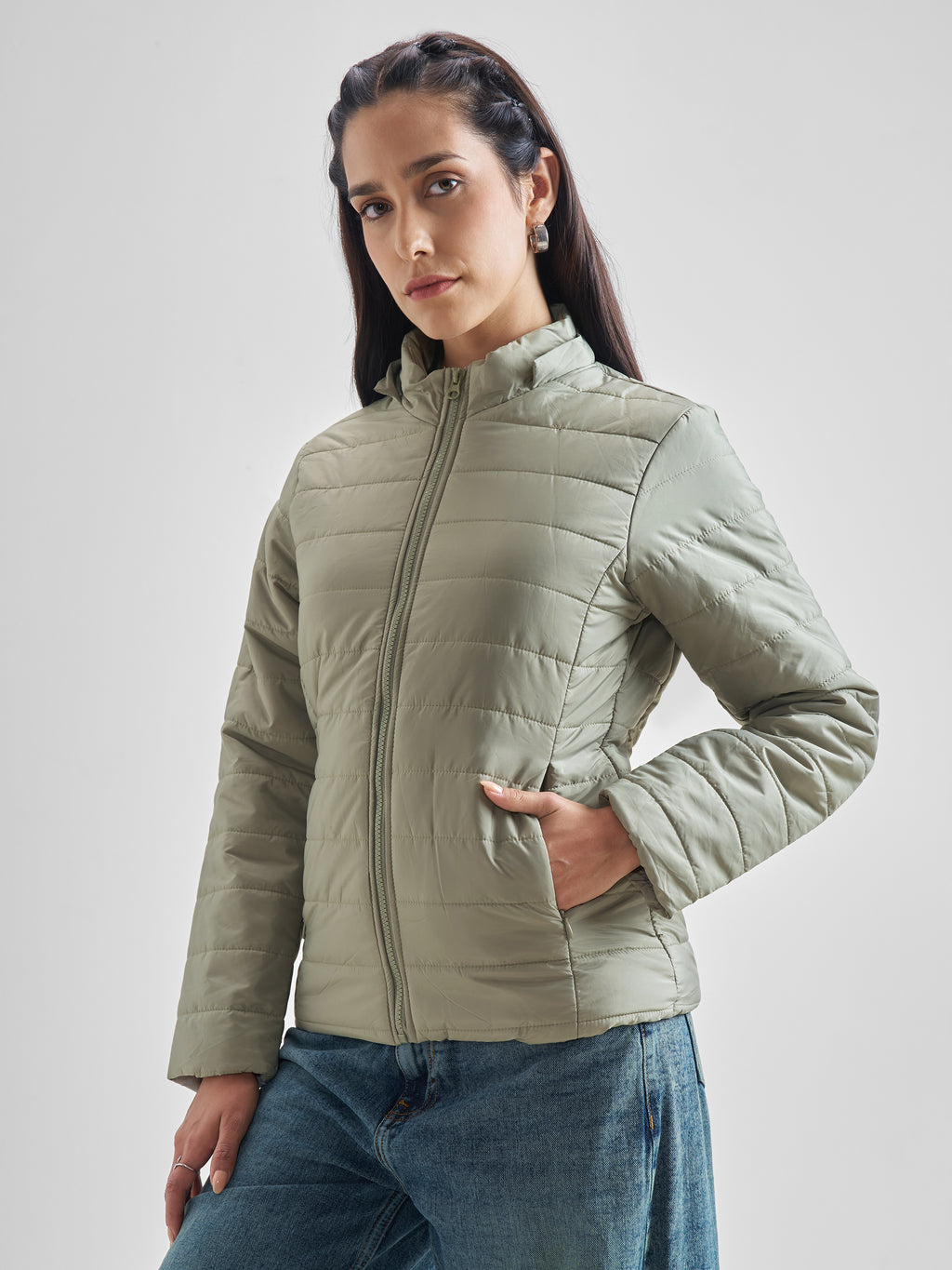 Tokyo Talkies Women Green Puffer Jacket - Green - Image 4