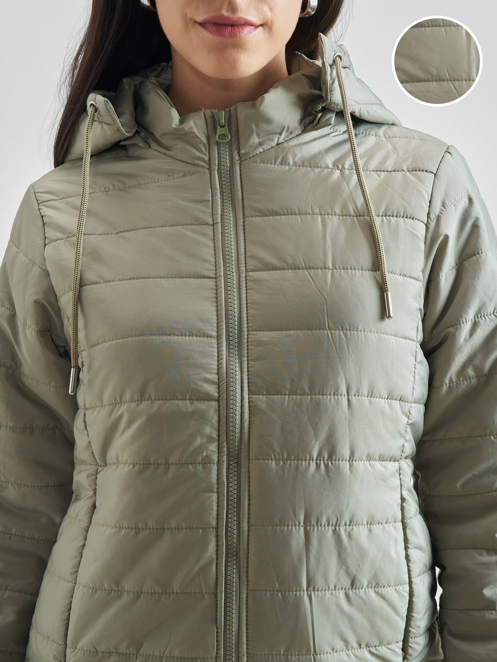Tokyo Talkies Women Green Puffer Jacket - Green - Image 5
