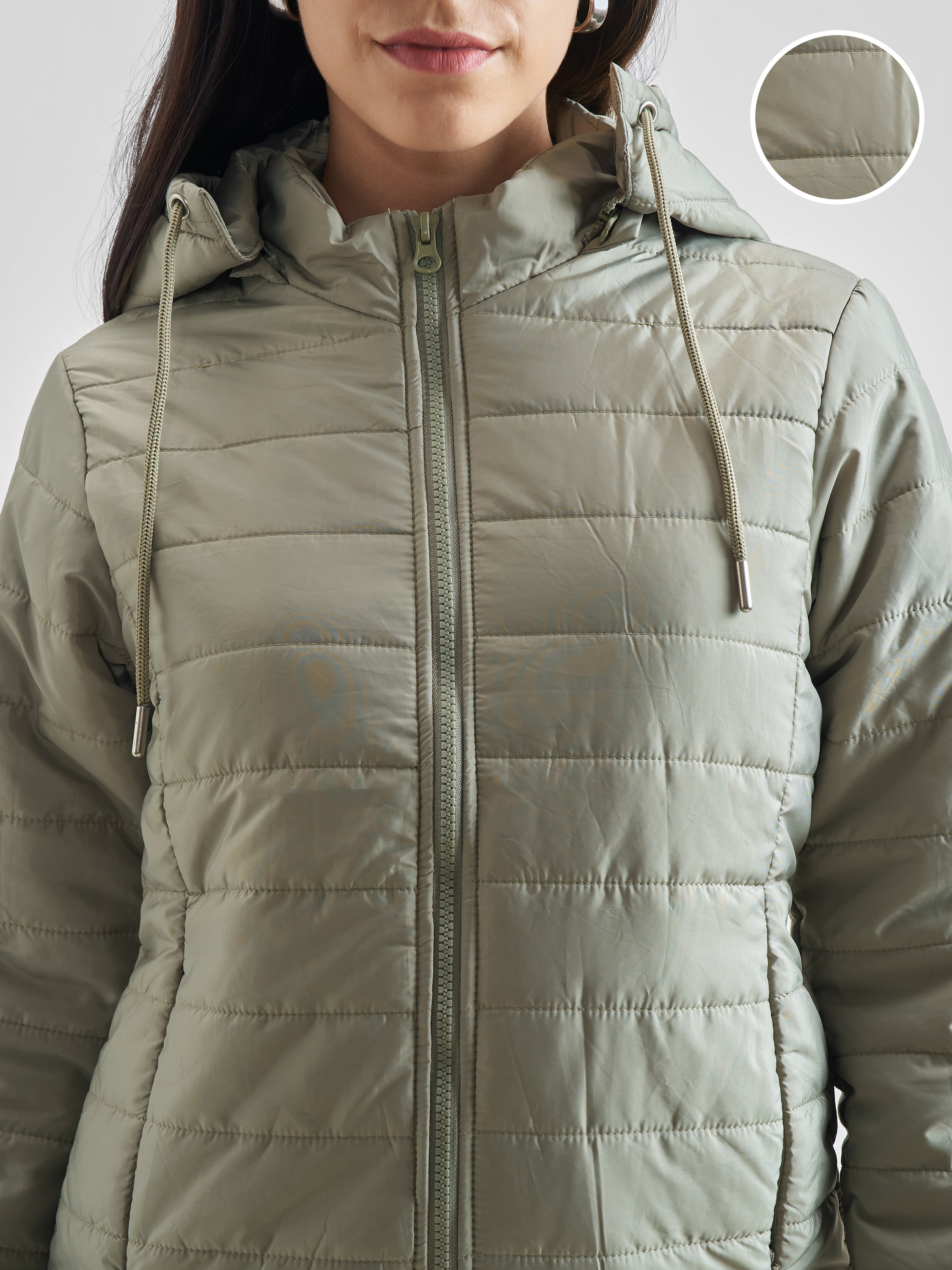 Tokyo Talkies Women Green Puffer Jacket - Green - Image 5