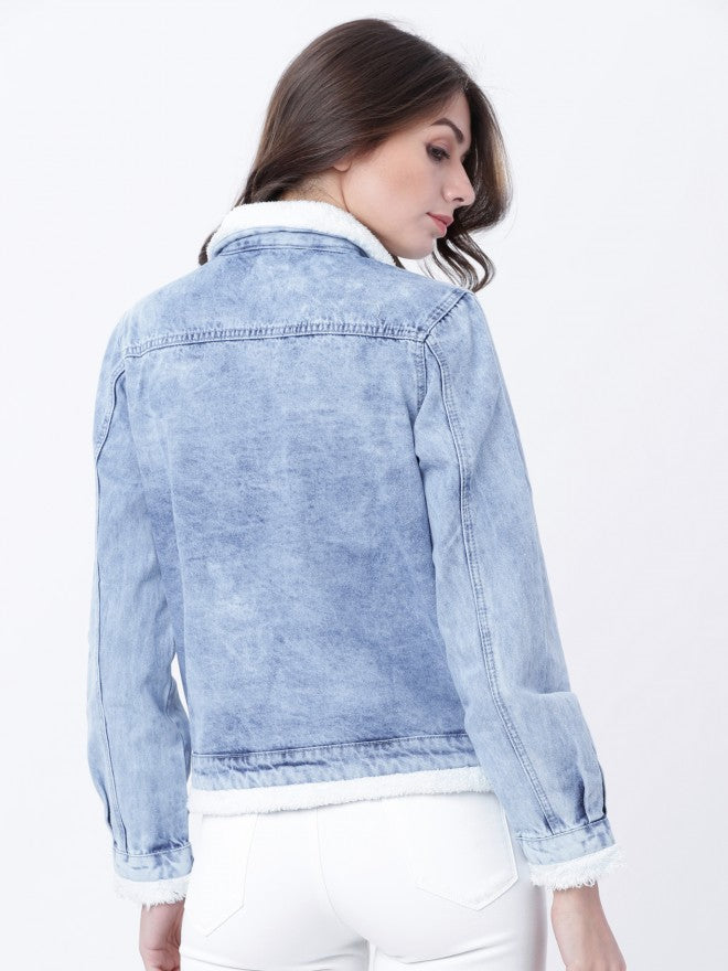 Tokyo Talkies Women Blue Denim Jacket - Blue - Image 3