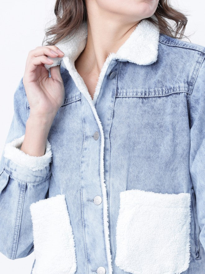 Tokyo Talkies Women Blue Denim Jacket - Blue - Image 4