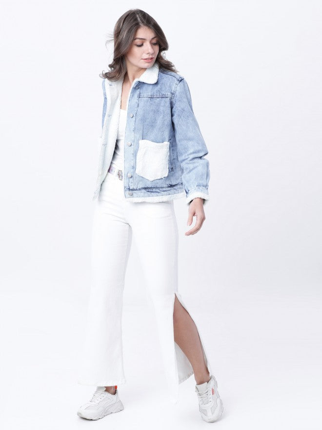 Tokyo Talkies Women Blue Denim Jacket - Blue - Image 5