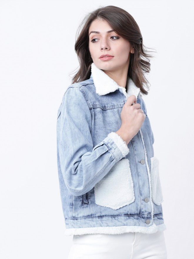 Tokyo Talkies Women Blue Denim Jacket - Blue - Image 6