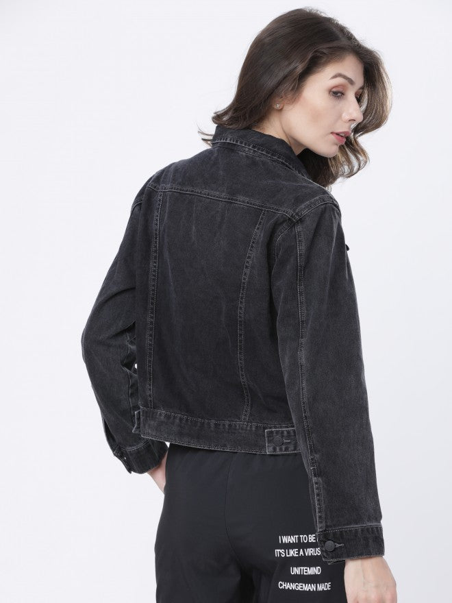 Tokyo Talkies Women Grey Denim Jacket - Grey - Image 5