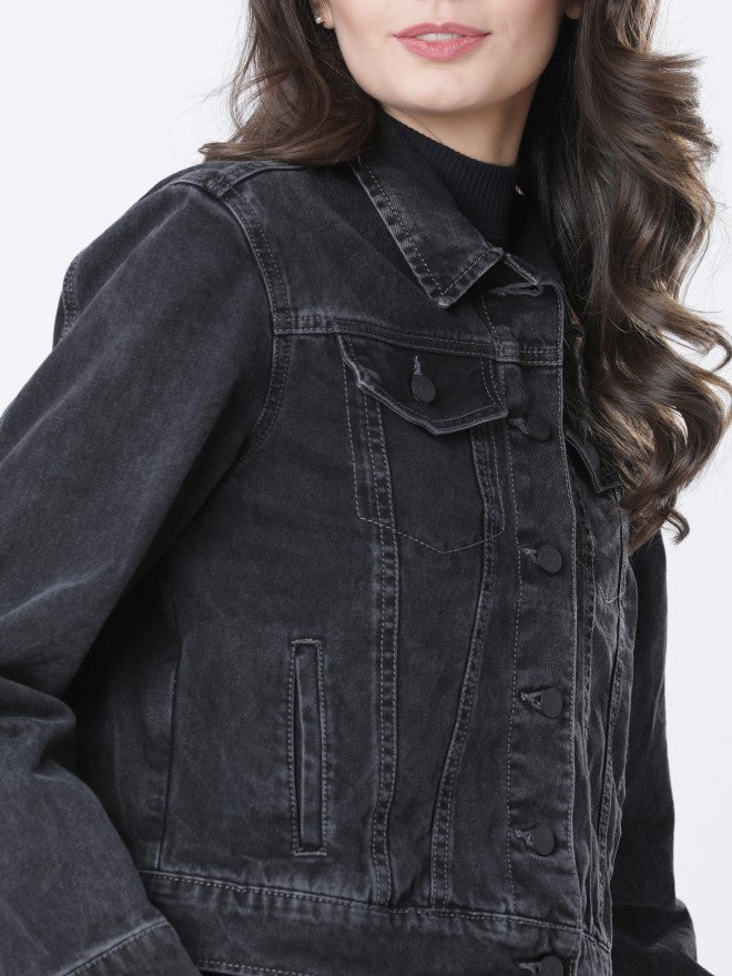 Tokyo Talkies Women Grey Denim Jacket - Grey - Image 6