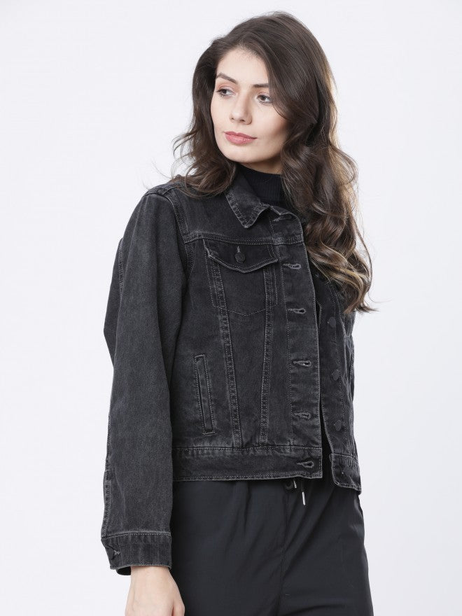Tokyo Talkies Women Grey Denim Jacket - Grey - Image 7
