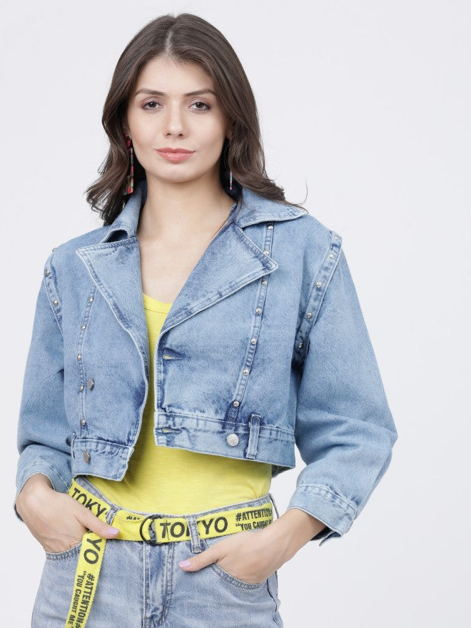 Tokyo Talkies Women Blue Denim Jacket - Blue - Image 2