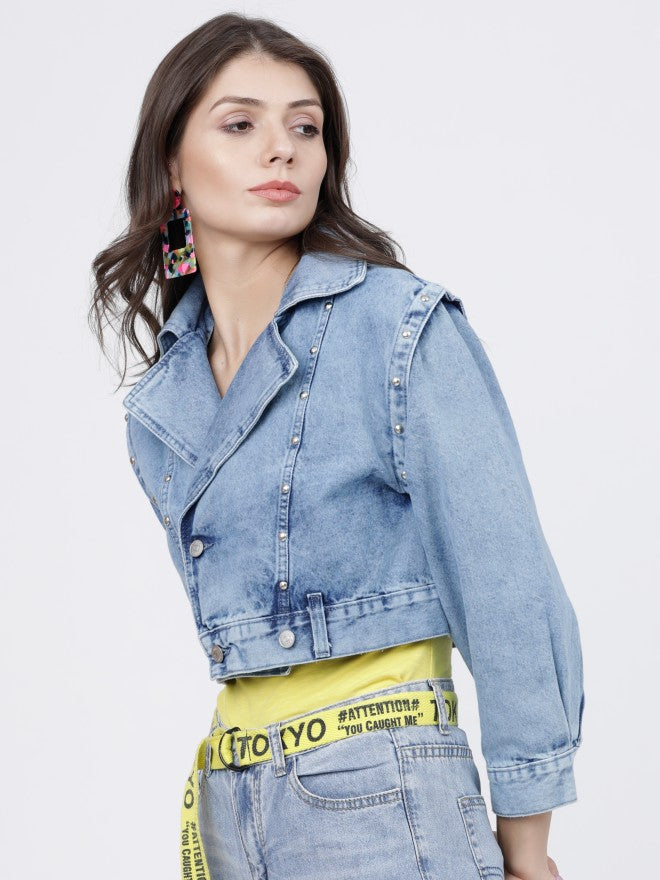 Tokyo Talkies Women Blue Denim Jacket - Blue - Image 3