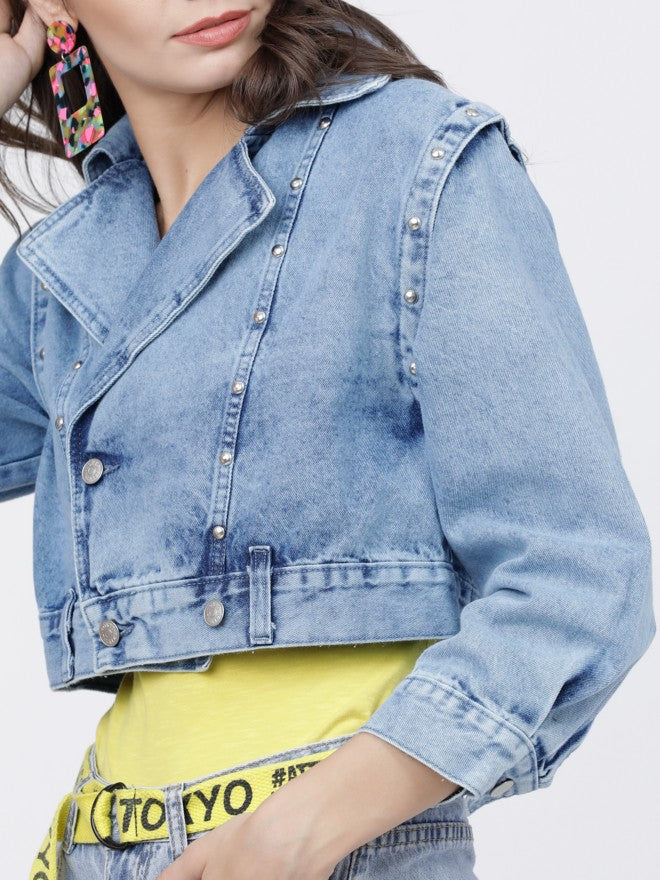 Tokyo Talkies Women Blue Denim Jacket - Blue - Image 5
