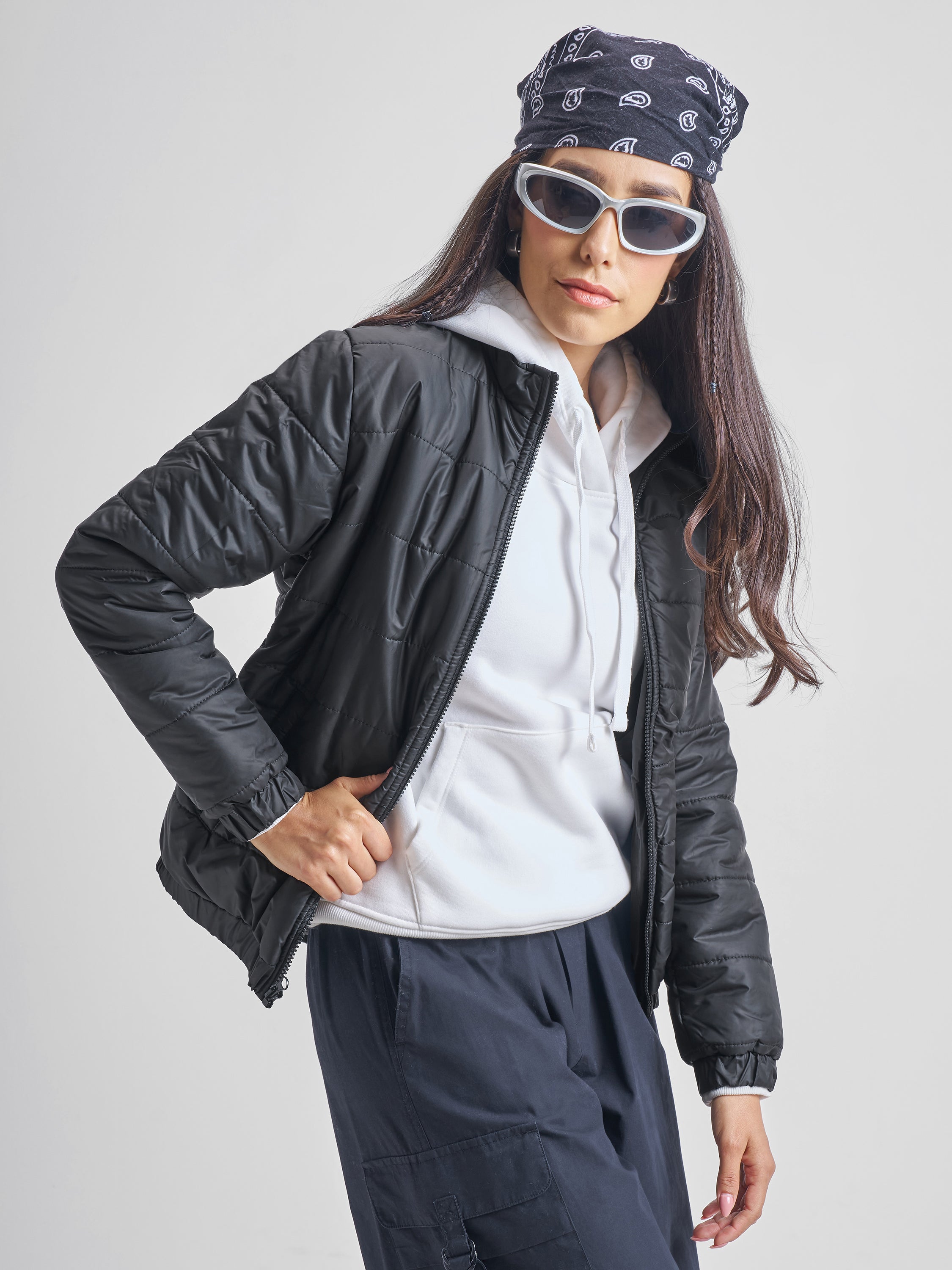 Tokyo Talkies Women Black Puffer Jacket - Black - Image 6