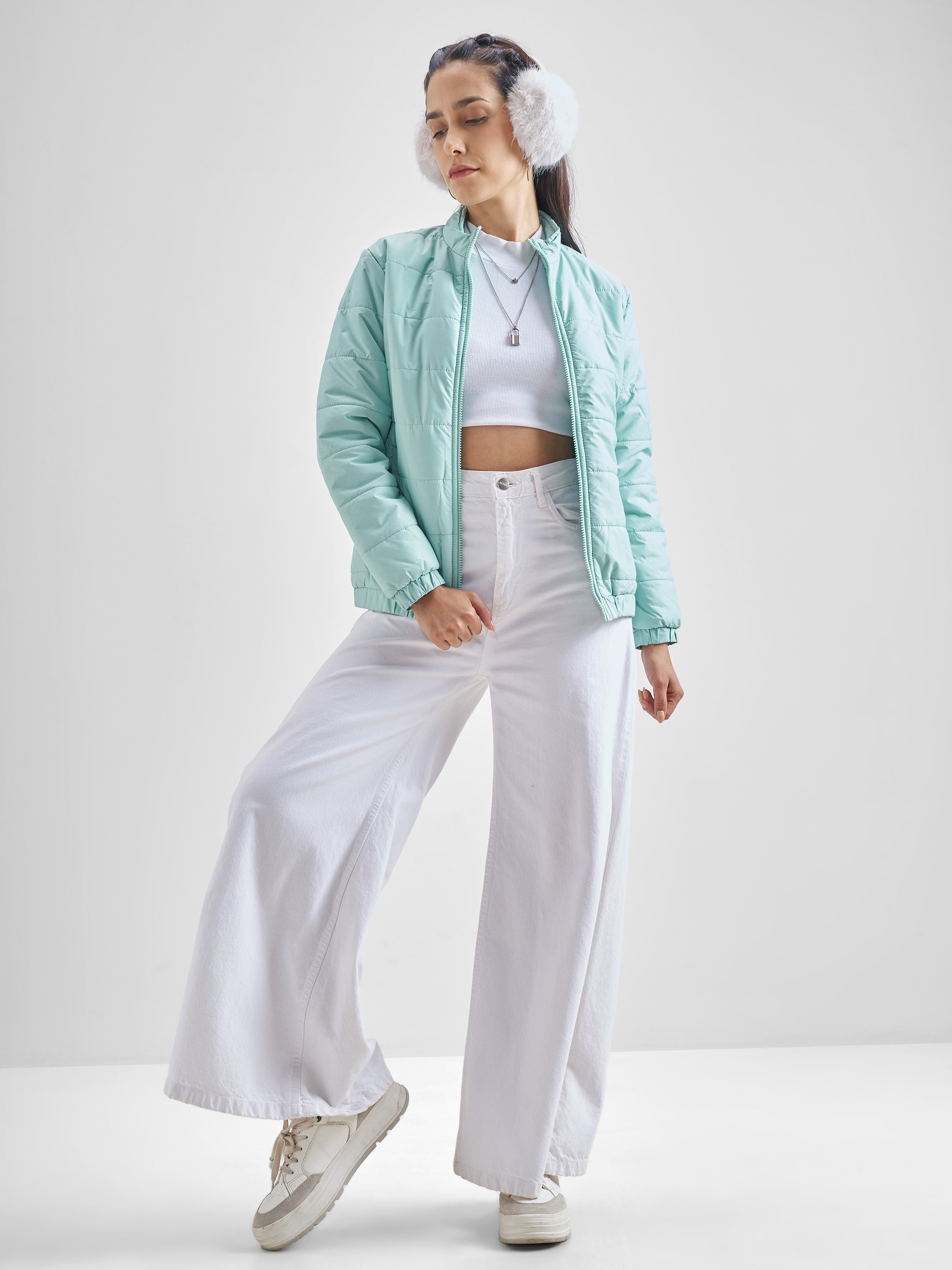 Tokyo Talkies Womens Teal Puffer Jacket - Blue - Image 2