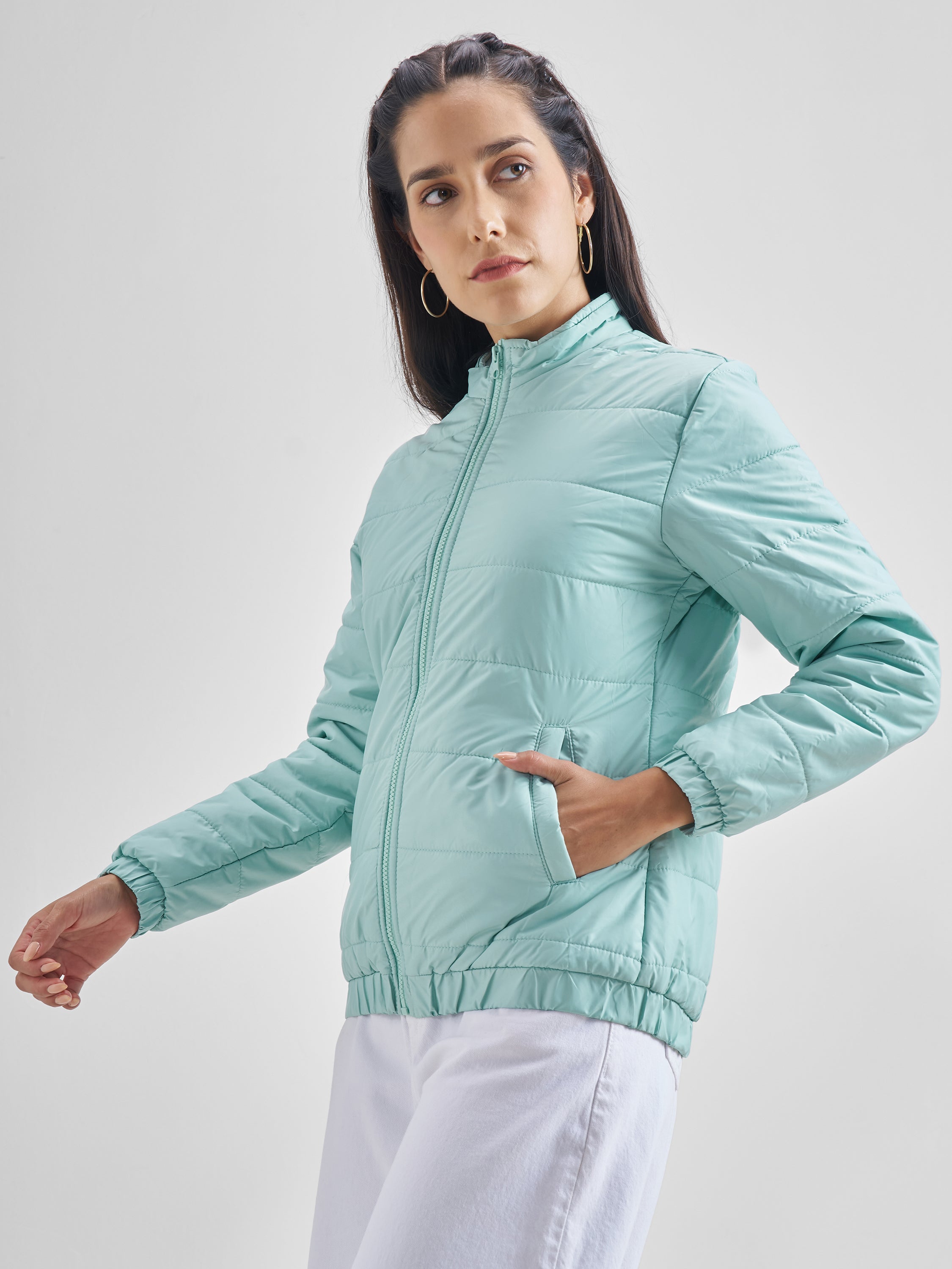 Tokyo Talkies Womens Teal Puffer Jacket - Blue - Image 4