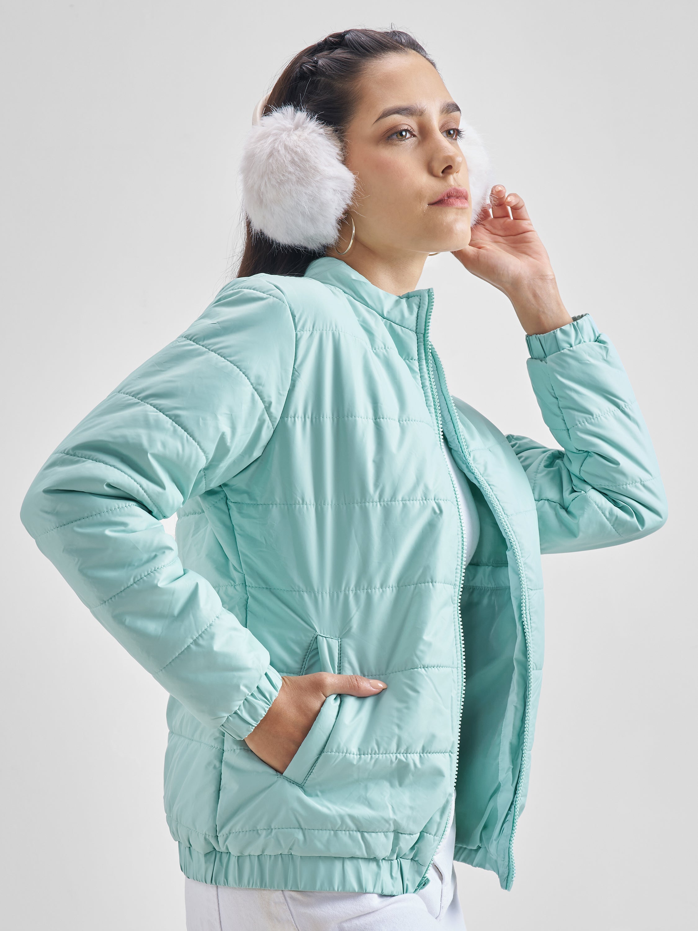 Tokyo Talkies Womens Teal Puffer Jacket - Blue - Image 6