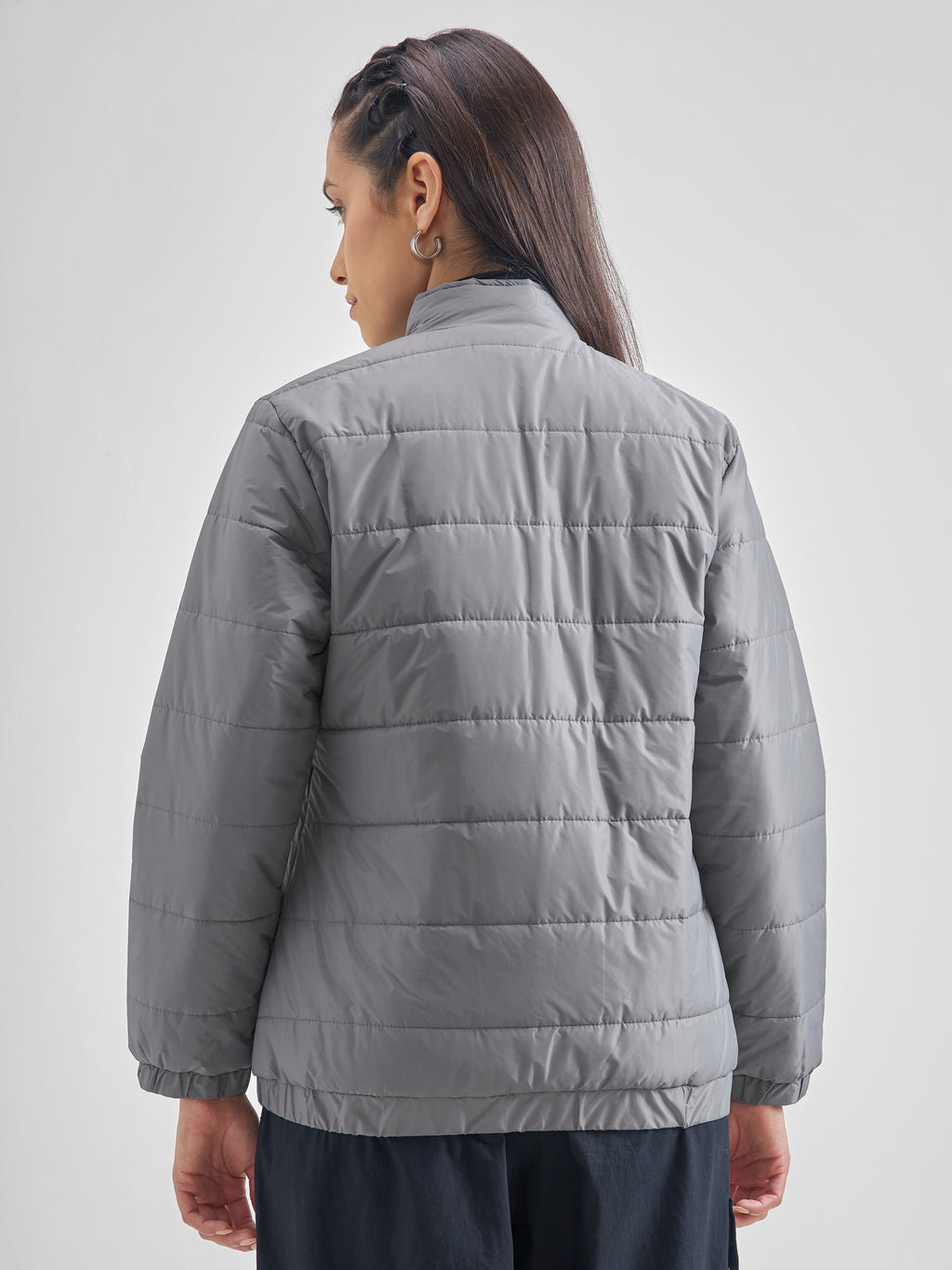Tokyo Talkies Womens Grey/Silver Polyester Puffer Jacket - Grey - Image 3
