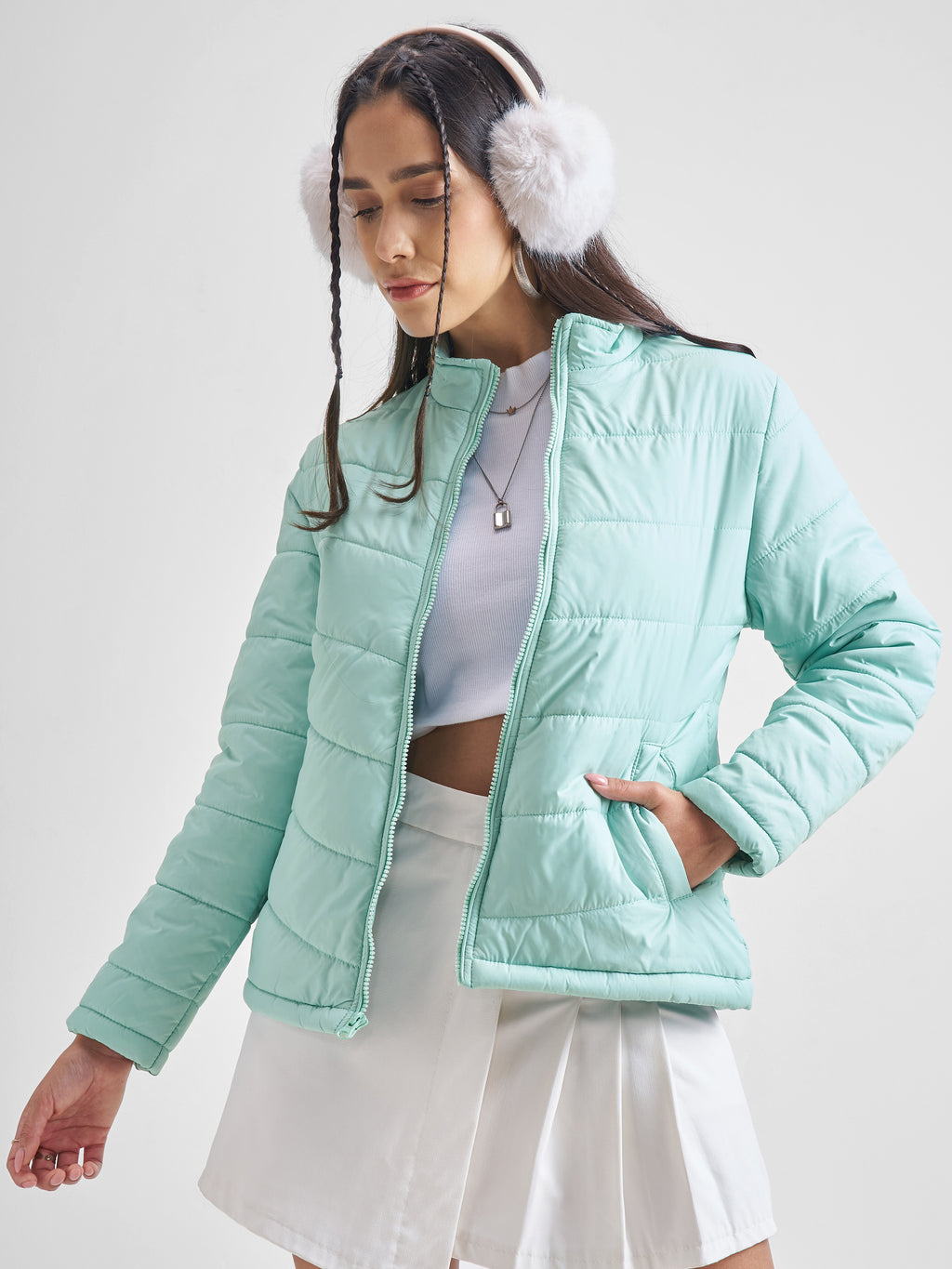Tokyo Talkies Womens Blue Puffer Jacket - Blue - Image 1