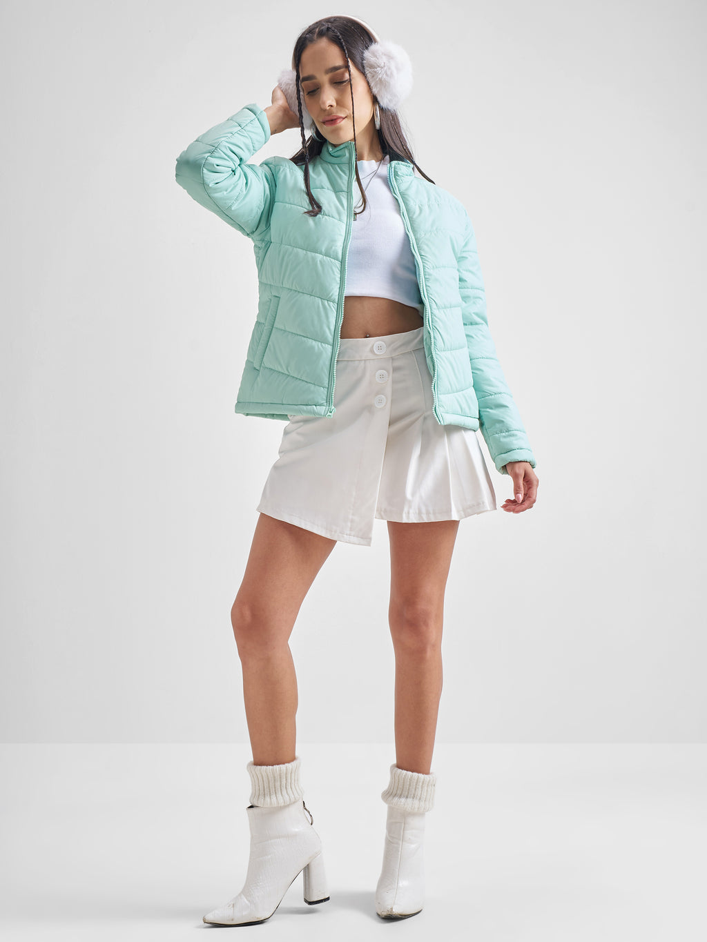 Tokyo Talkies Womens Blue Puffer Jacket - Blue - Image 2